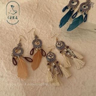 Nhẫn Tai Tua Rua Lông Vũ Phong Cách Nhật Bản và Bohemian