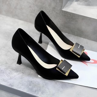 GIÀY CAO GÓT NỮ BÍT MŨI KHÓA VUÔNG CAO 5P VÀ 7P ĐÍNH ĐÁ XINH XẮN Shoes Đế Cao Shoes