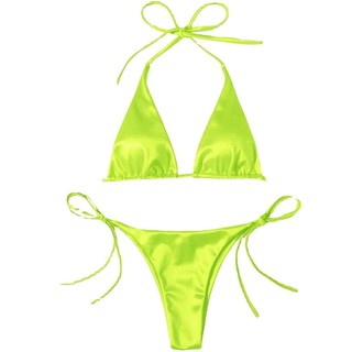 Đồ Bơi Nữ Màu Trơn Satin Tam Giác Cốc Dây Hai Mảnh BIkini Đồ Bơi