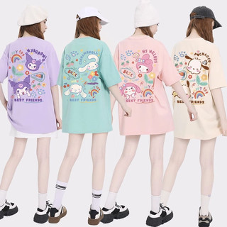 áo ngắn tay áo ngắn tay nữ áo thun mùa hè 100% Cotton Cổ Lưng Hoạt Hình Nhật Bản Mùa Hè Phong Cách Mới Kuromi Quế Chó Tay Ngắn Cổ Tròn Áo Thun Nữ Bán Buôn