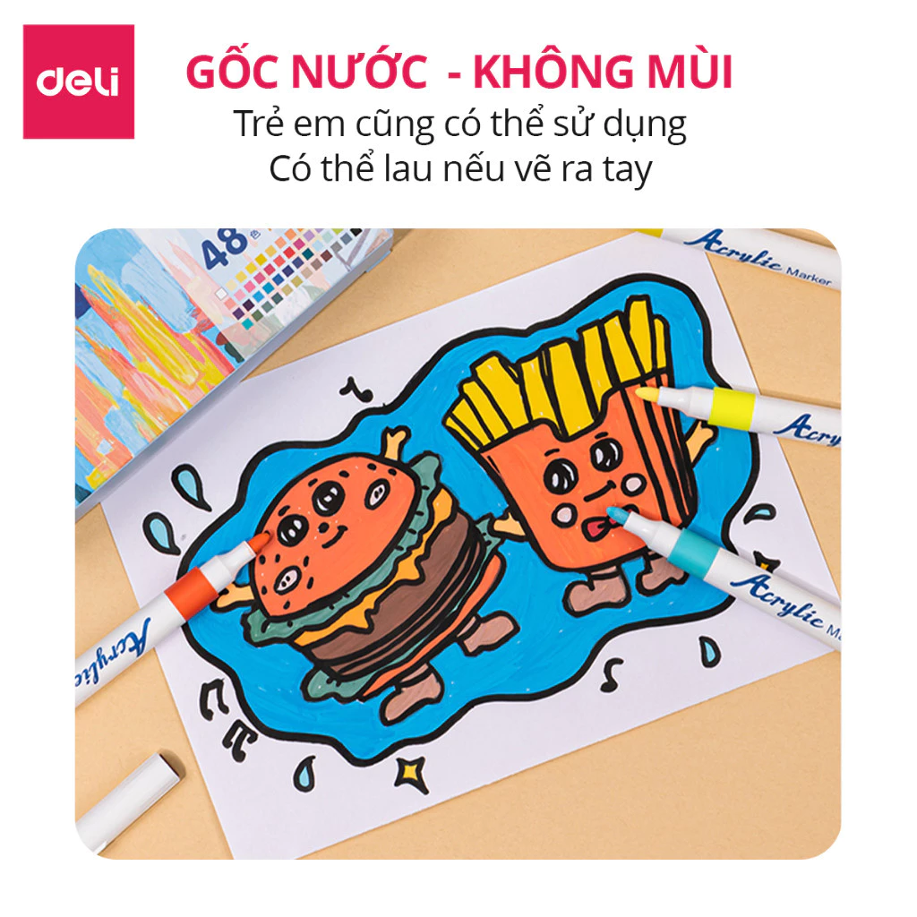 [HỌA CỤ DELI] Bút Sơn Acrylic Marker Deli THÊM 80% MỰC-12/24/36/48/64/80 Màu Tô Trên Mọi Chất Liệu V