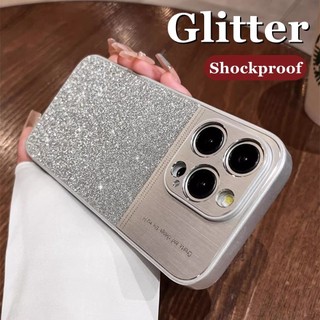 Ốp Điện Thoại Lấp Lánh Sang Trọng Bling Cho IPhone 15 Pro Max 13 14 Pro Max Vỏ Kim Loại Bảo Vệ Ống Kính Vỏ Chống Sốc