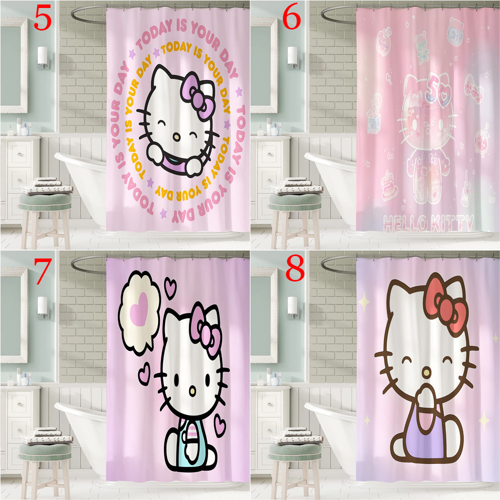 Sanrio Hoạt Hình Hello Kitty Polyester Chống Thấm Nước Màn Tắm Chống Nước Phòng Tắm Trang Trí Màn Tắm Vải Trang Trí Phòng Tắm Bộ 12 Móc