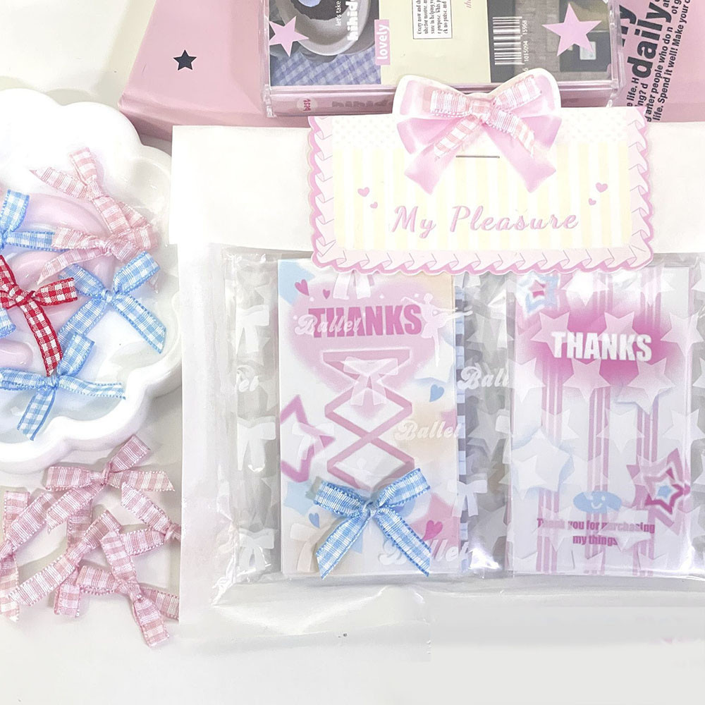 10 Chiếc Kẻ Sọc Nơ Thẻ Tay Trang Trí Vật Liệu Đóng Gói Photocard DIY Trang Trí Phụ Kiện
