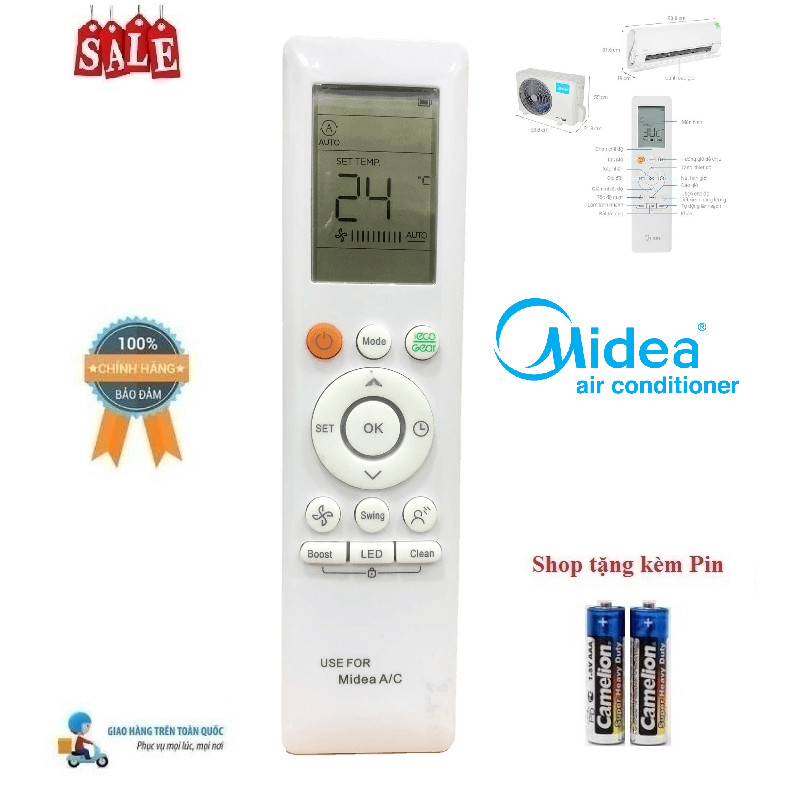 Remote Điều khiển điều hòa Midea 1& 2 chiều Inverter - Hàng chính hãng ...