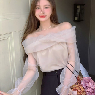 Áo Sơ Mi Một Vai Mùa Hè Phong Cách Mới Slim-fit Áo Thun Gạc Dài Tay Tắt @ -