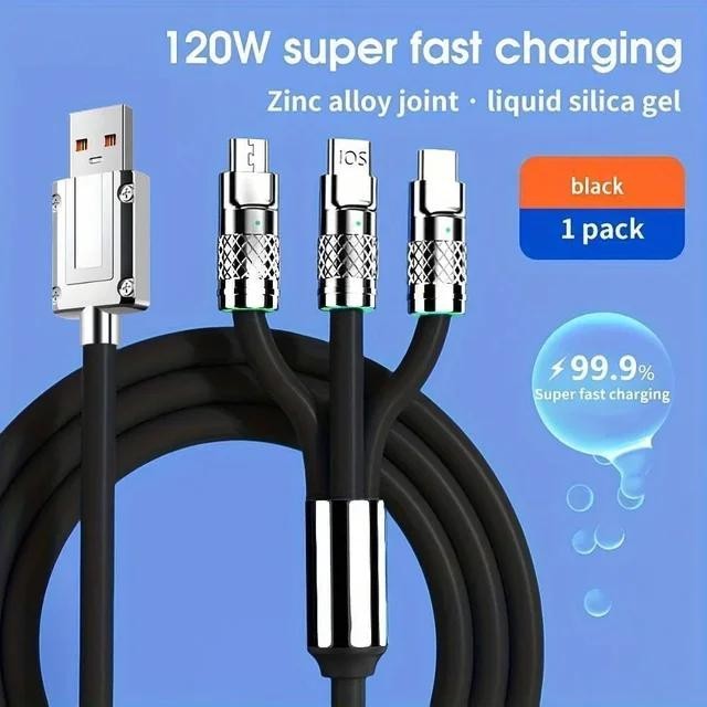 Cáp sạc nhanh 3 trong 1 120W 6A Micro USB tương thích cho cáp sạc iPhone cho Samsung Sạc điện thoại Cáp USB