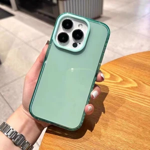 Ốp Điện Thoại Cạnh Màu Xanh Lá Cây Cho iPhone 17 Pro Max 16 15 14 13 12 11 Pro Max Ốp Lưng Bọc Hoàn Toàn Chống Sốc Phía Sau Bìa Mềm