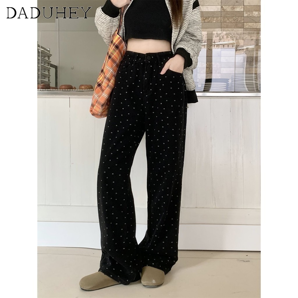 Ảnh DaDuHey American Ins High Street Spotted Jeans Niche High Waist Loose Wide Leg Pants plus Size Trousers 4