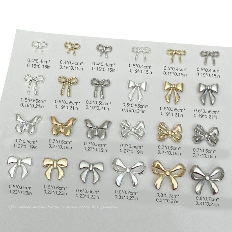 ⚝⚝Richh Thanh Lịch 20 Chiếc 3D Kim Loại Nơ Móng Tay Quyến Rũ Cho Nữ Bé Gái DIY Phụ Kiện Móng Tay