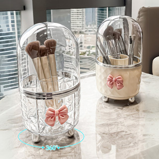 Hộp đựng mỹ phẩm vân kim cương xoay 360 có nắp chống bụi, Hộp đựng cọ trang điểm trong suốt cao cấp
