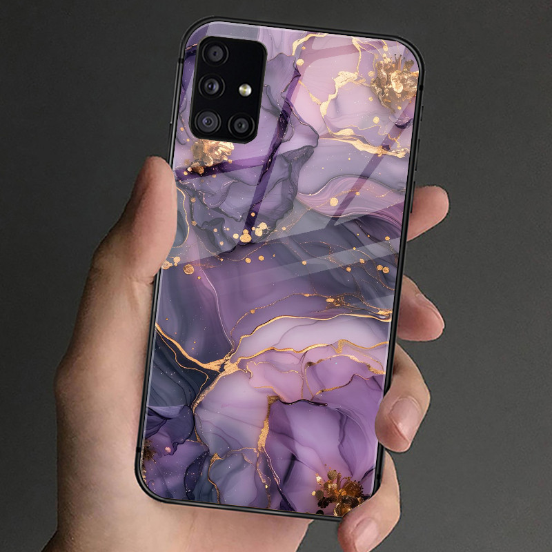 Ốp Điện Thoại Kính Cường Lực Mạ Đá Cẩm Thạch 02 Cho Samsung Galaxy S9 Plus S10 S10e S20 FE S20 Plus S21 S22 S23 S24 Ultra Cover