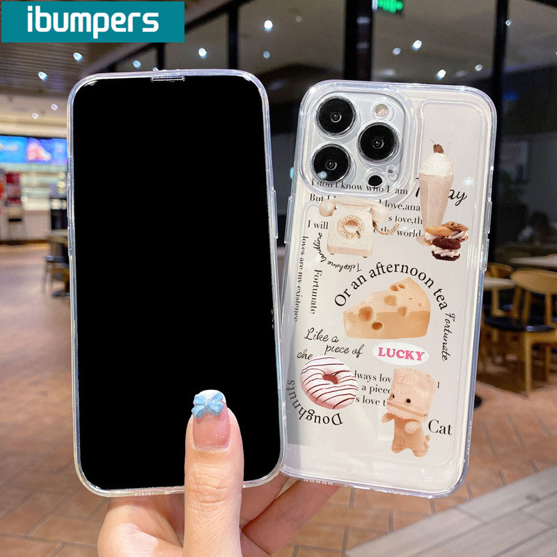 ibumpers Ốp Lưng IPhone Retro Thời Trang Búp Bê Chó Con Họa Tiết Thực Phẩm Ốp Điện Thoại Trong Suốt Dày Dặn TPU Mềm Chống Sốc Cho IPhone 16 15 14 12 13 11 Pro Max IP 7 8 Plus X XS XR