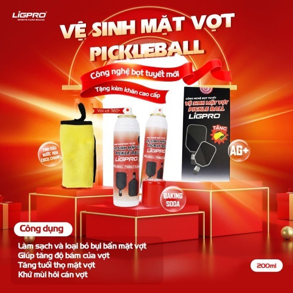 Xịt vệ sinh mặt vợt Pickleball LIGPRO 200ml TẶNG KHĂN chuyên dụng bảo quản các loại vợt thethaochinhhang