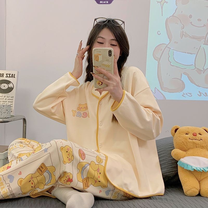 Bộ đồ ngủ gấu Winnie the Pooh 2025 Bộ đồ ngủ dài tay dành cho nữ Cardigan dài tay Phần mỏng mới của trang phục gia đình đáng yêu [BL]