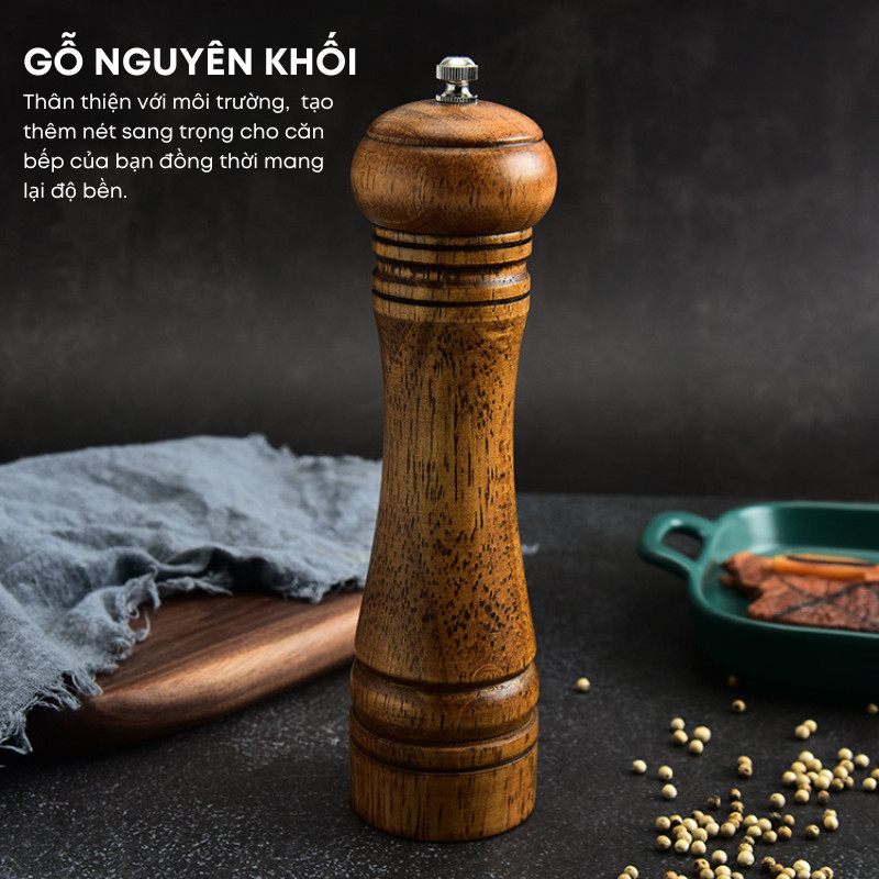Dụng Cụ Xay Tiêu Cầm Tay Bằng Gỗ Sồi Tự Nhiên Cao Cấp - Lọ Xay Hạt Tiêu, Muối Hồng Để Bàn Cho Gia Đình, Nhà Hàng| 243
