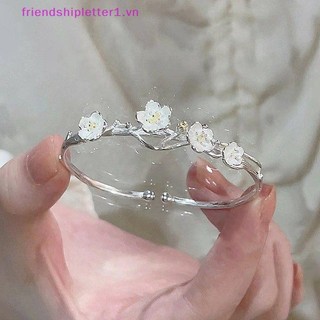 {FH Fashion} Vòng tay hoa mận mới Phong cách Trung Quốc Vòng tay màu bạc cổ điển dành cho nữ Vòng tay mở vòng tay trang sức.