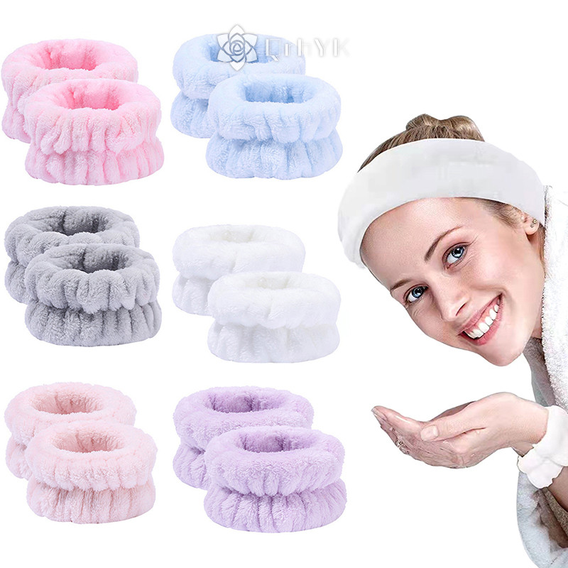 1 Cặp Băng Đô Rửa Mặt / Cổ Tay / Tóc Bằng Vải Vi Sợi Thấm Hút Tốt Cho Nữ