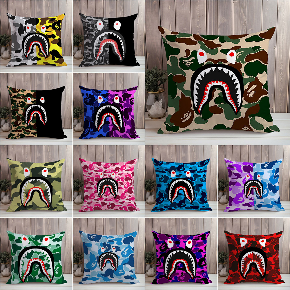 Vỏ Gối Đơn In Họa Tiết Cá Mập Bape Rằn Ri Một Mặt Làm Quà Tặng Cho Bé (Không Kèm Lõi)