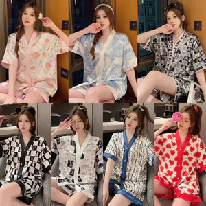 Bộ Đồ Ngủ Nữ Mùa Hè Ice Silk Tay Ngắn Thoải Mái Hoạt Hình Hợp Thời Trang Thoáng Mát Homewear