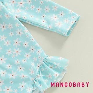 Mg-toddler Bé Gái Rash Guard Đồ Bơi Rompers Tay Dài In Hoa Cho Bé Xù Đồ Tắm Đồ Bơi Có Mũ Bơi