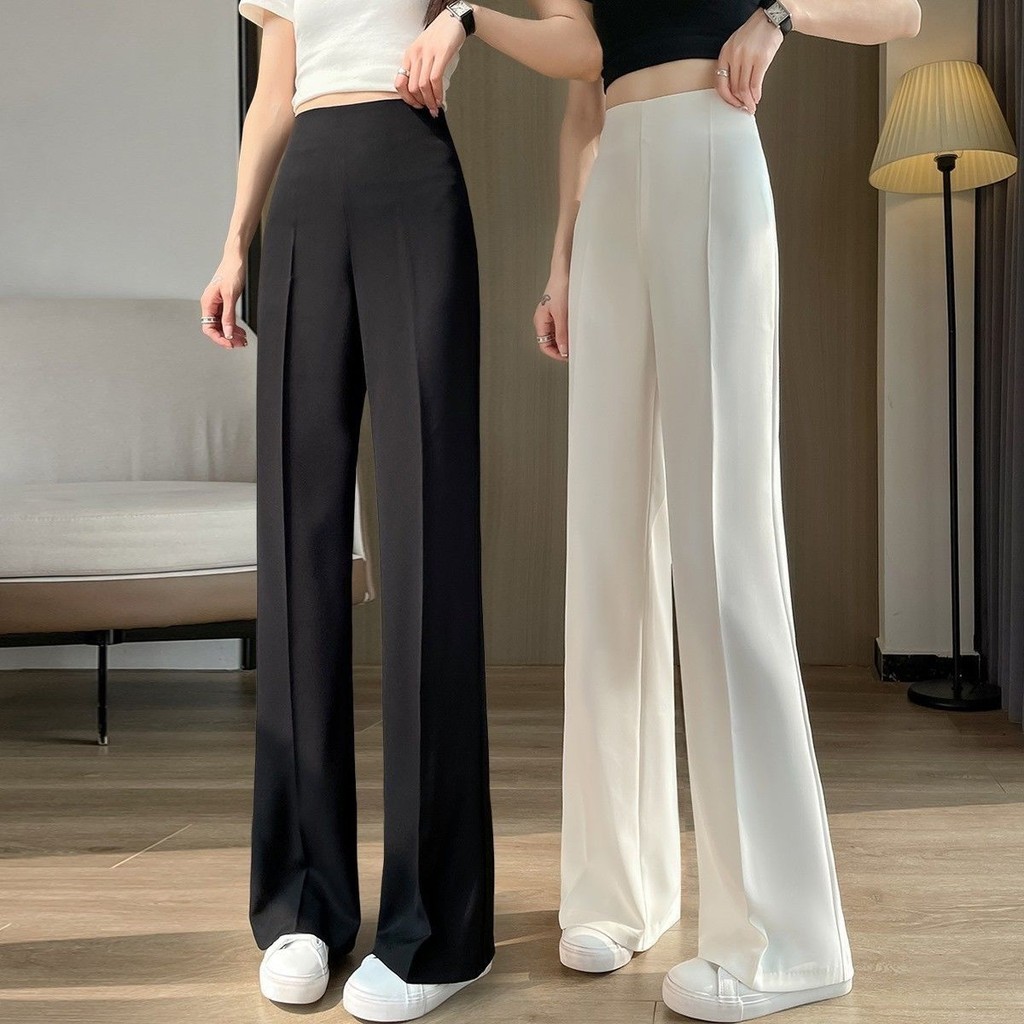 Quần ống rộng dây kéo bên eo cao, ống rộng, nâng hông, drap ôm, dáng suông, quần thẳng nữ