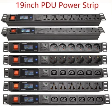 Tủ mạng 19Inch PDU Power Strip Vôn kế Ampe kế Wattmeter EU / US / UK C13 / Universal Outlet Chống sét Dây 2 mét