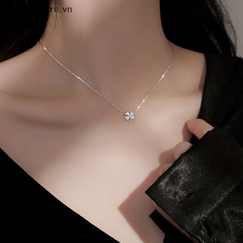 Thi Thời Trang Bốn Lá Cỏ Ba Lá Vòng Cổ May Mắn Lá Pha Lê Zircon Mặt Dây Chuyền Xương Đòn Dây Chuyền Nữ Nhẹ Trang Sức Dự Tiệc Quà Tặng VN