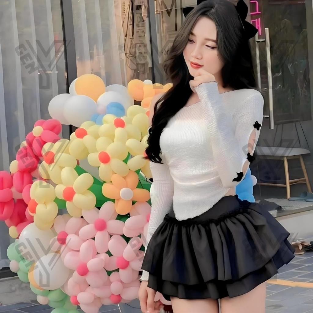 Set Áo lưới lệch vai nữ tay dài kèm áo lót tay đính nơ vạt nhọn áo kiểu nữ màu đỏ đi chơi NOEL cực xinh ADT16