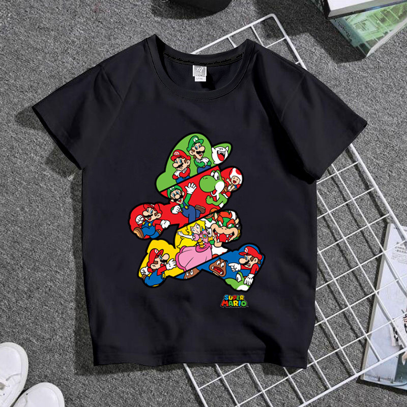 2024 Hoạt Hình Thời Trang Trò Chơi Super Mario Quần Áo Trẻ Em Áo Phông Cho Bé Trai Và Bé Gái Và Người Lớn Đa Năng Tay Ngắn