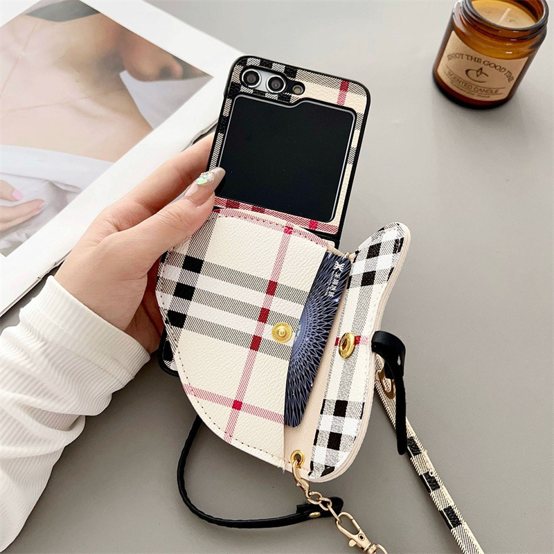 Ốp Ví Đeo Ngang Sang Trọng Samsung Galaxy Z Flip 5 Z Flip 4 Z Flip 3 5G Zflip5 4 3 Dây Dệt Họa Tiết Da PU Bảo Vệ Chống Sốc Samsung Z Flip5 Z Flip 4 3 Điện Thoại