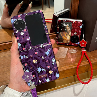 Ốp điện thoại gấp cho Oppo Find N2 N3 Flip Mạ điện nhăn nhỏ hoa tay dây cứng vỏ điện thoại tpu