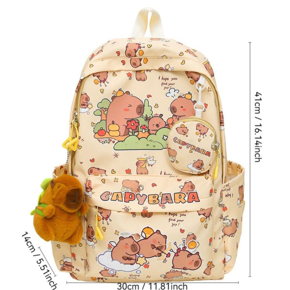 HOBBYIN Capybara Túi Đi Học, Ba Lô Capybara Hoạt Hình Nhẹ, Kawaii Dung Tích Lớn Chống Nước Học Sinh Schoolbag Bé Gái