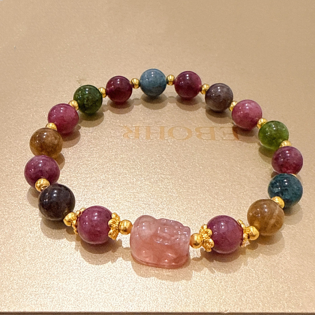 Nhiều Màu Sắc Tourmaline Pixiu Vòng Tay Cho NữLight Sang Trọng Niche Giả Dâu Thạch Anh Pixiu Giàu Có Đá Vòng Tay Nữ