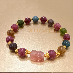 Nhiều Màu Sắc Tourmaline Pixiu Vòng Tay Cho NữLight Sang Trọng Niche Giả Dâu Thạch Anh Pixiu Giàu Có Đá Vòng Tay Nữ