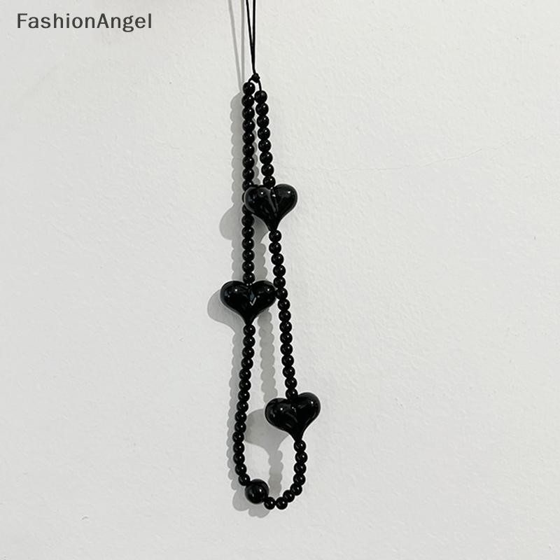 Fashionangel Hàn Quốc Trái Tim Đen Điện Thoại Dây Quyến Rũ Acrylic Đính Hạt Điện Thoại Di Động Dây Đeo Tay Tiện Dụng Dây Y2K Phụ Kiện Trang Sức VN
