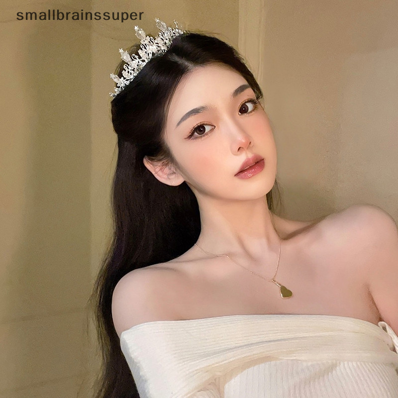 Smallbrainssuper 2023 Phụ Nữ Mới Bé Gái Màu Bạc Vương Miện Mũ Pha Lê Hàn Quốc Tiara Thời Trang Sinh Nhật Kim Cương Giả Vương Miện Phụ Kiện Tóc SBS