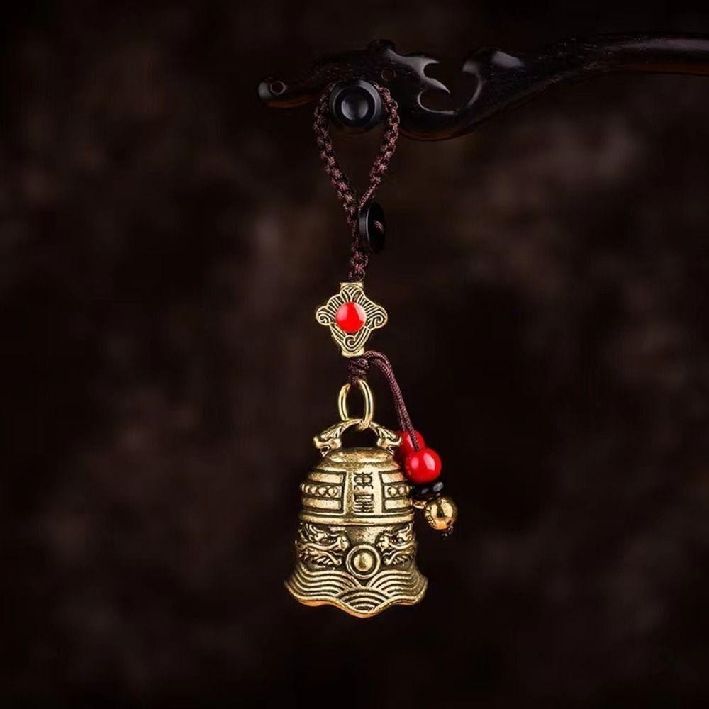 DELMER Đồng Chuông Xe Móc Khóa, Vintage Handmade Mantra Chuông Móc Khóa, Móc Chìa Khóa Ô Tô Phong Cách Dân Tộc Chuông Dây Handmade Dây Móc Khóa Ô Tô Nam
