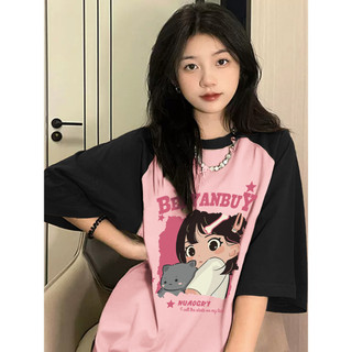 Áo phông nữ form rộng áo thun unisex áo phông rộng Áo Thun Tay Ngắn Hở Vai Màu Hồng
