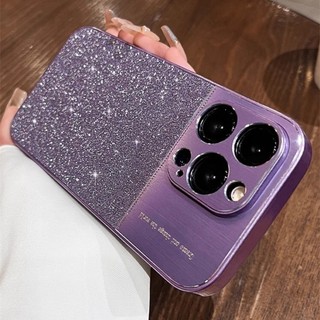 Ốp Điện Thoại Lấp Lánh Sang Trọng Bling Cho IPhone 15 Pro Max 13 14 Pro Max Vỏ Kim Loại Bảo Vệ Ống Kính Vỏ Chống Sốc