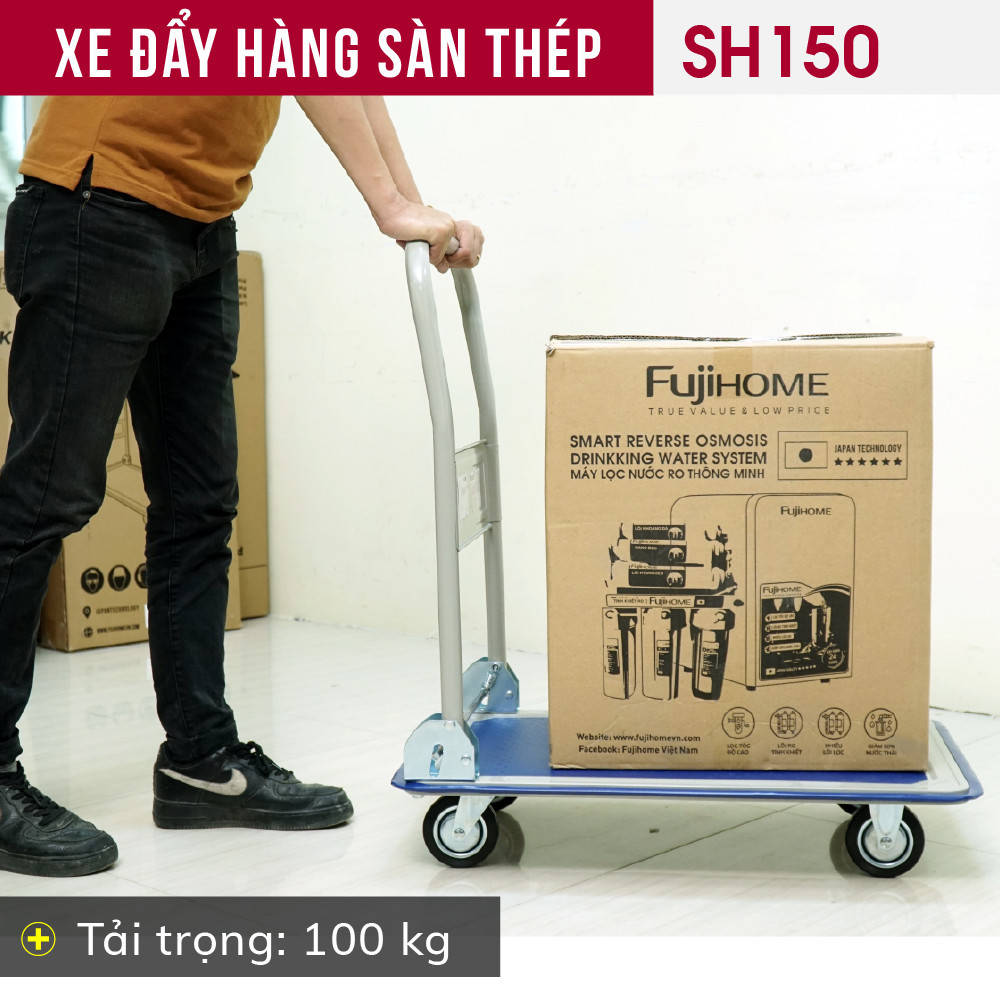 Xe đẩy hàng 4 bánh 100kg -170kg gấp gọn Fujihome, xe kéo hàng xếp gọn đa năng chính hãng bánh xe chống ồn tay gấp gọn