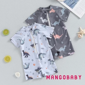 Mg-baby Boy 's Dinosaur Swimsuit Cổ Tròn Nửa Zip Up Tay Ngắn Rash Guard Đồ Bơi Trẻ Sơ Sinh Tập Đi Bộ Đồ Tắm