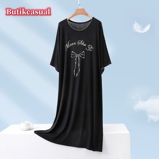 Phụ Nữ bit cotton Váy Ngủ Mùa Hè 2025 Mới Thoải Mái In plus size Đầm Tay Ngắn Rời Vừa Dài Bộ Đồ Ngủ