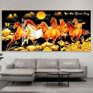 Tranh Treo Tường Phong Thuỷ Trang Trí Phòng Khách, Mừng Tân Gia Mã Đáo Thành Công - Tranh Tráng Gương Cao Cấp Bo Viền