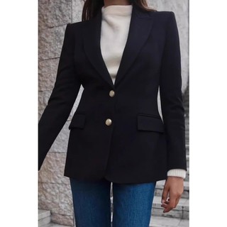 Zara Spring Sản phẩm mới Túi ve áo nữ bằng kim loại Ngực Slim-fit Blazer 8635555
