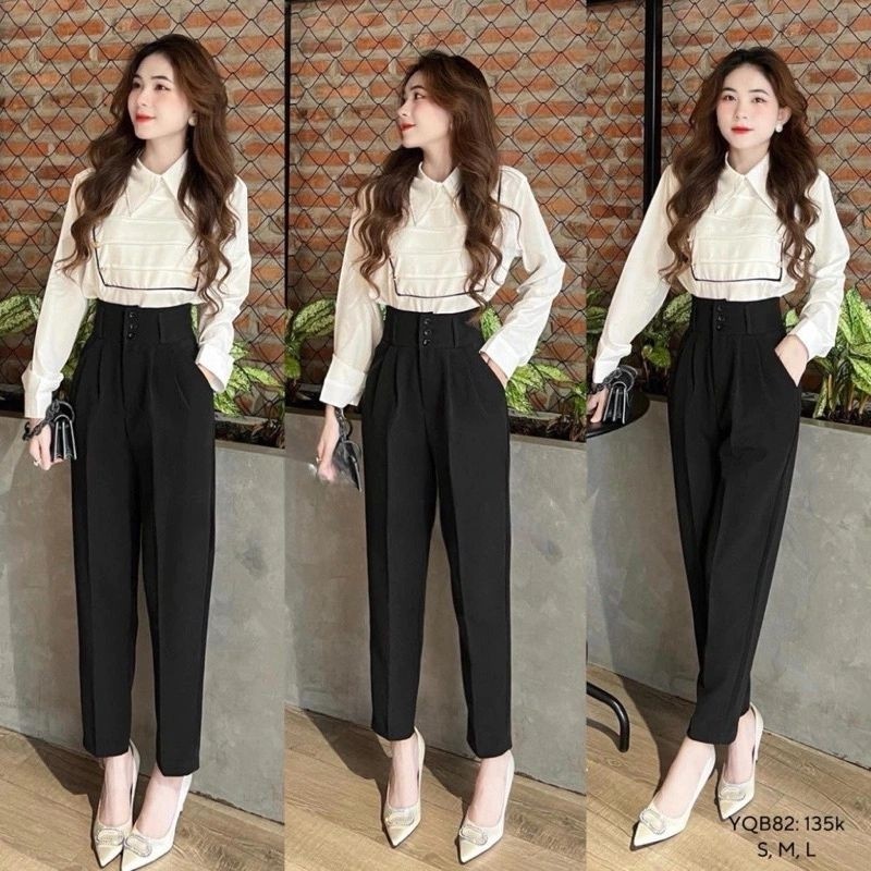 Quần tây nữ Baggy cạp cao bản to 3 cúc  mặc đi làm công sở đi học