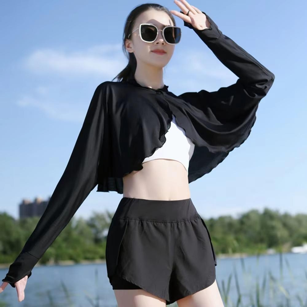 Áo len Cardigan nữ che nắng FEDAOG, Khăn choàng chống nắng dài tay thoáng khí cho nữ, Áo choàng ngắn thông thường màu trơn mùa hè ngoài trời