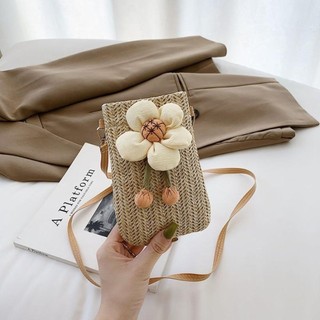 [Vận chuyển nhanh] Túi đeo vai THEHOMECO, Túi đeo vai điện thoại di động bằng rơm dệt, Túi cói Mini đi biển