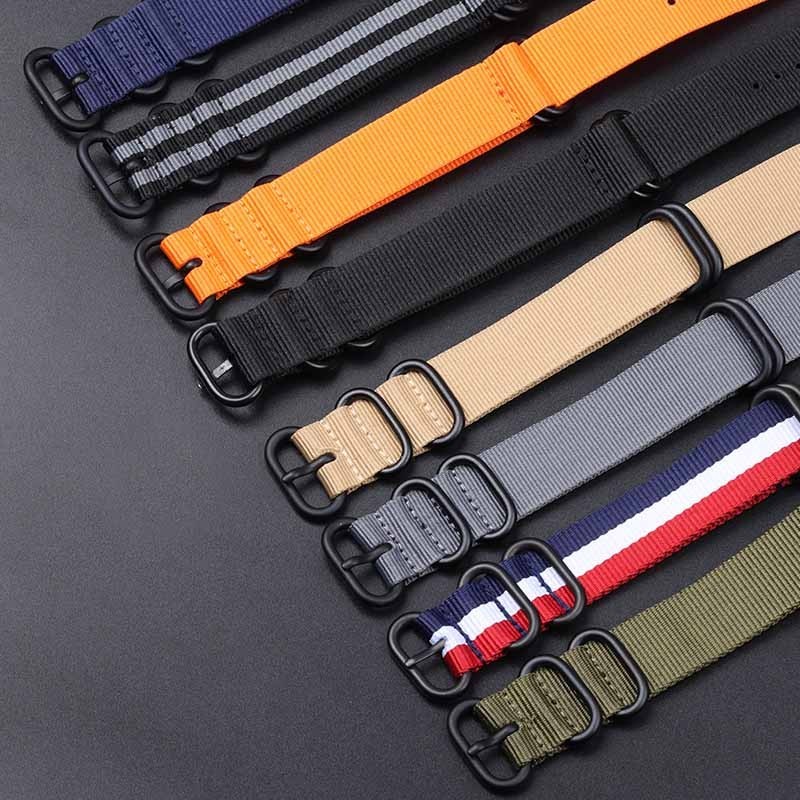 Dây đeo đồng hồ Nylon NATO ZULU Band Sọc Dây đeo đồng hồ thay thế bằng thép không gỉ màu đen Dây đeo đồng hồ vải cho nữ Vòng tay nam 18mm 20mm 22mm 24mm