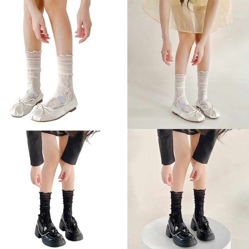 YIOI Nữ Ren Mắt Cá Chân Tất Ruffle Frilly Lưới Tất Đầm Tất Ngọt Ngào Thuyền Tất